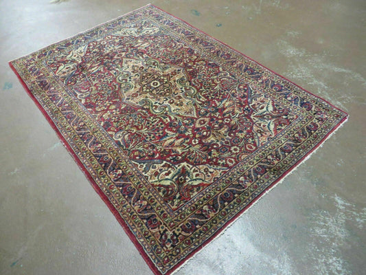 3' 5" X 5' Antique Handmade Indian Agra Fine Weave Wool Rug Organic dye Nice