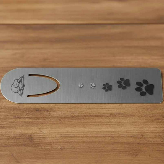 Fading Pawprints Cat Metal Bookmark – Brushed Aluminum