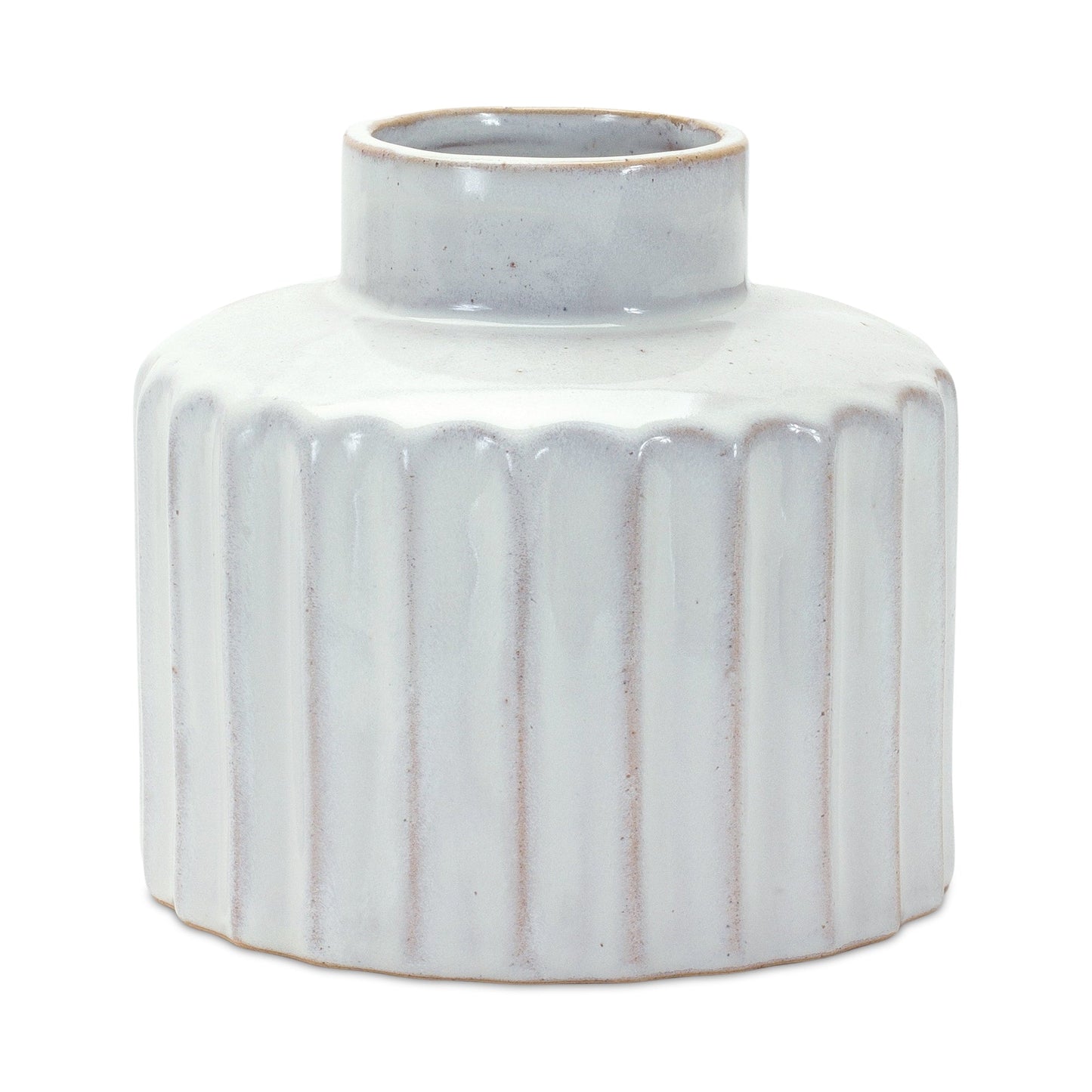Ribbed Porcelain Vase with Washed Finish (Set of 2)