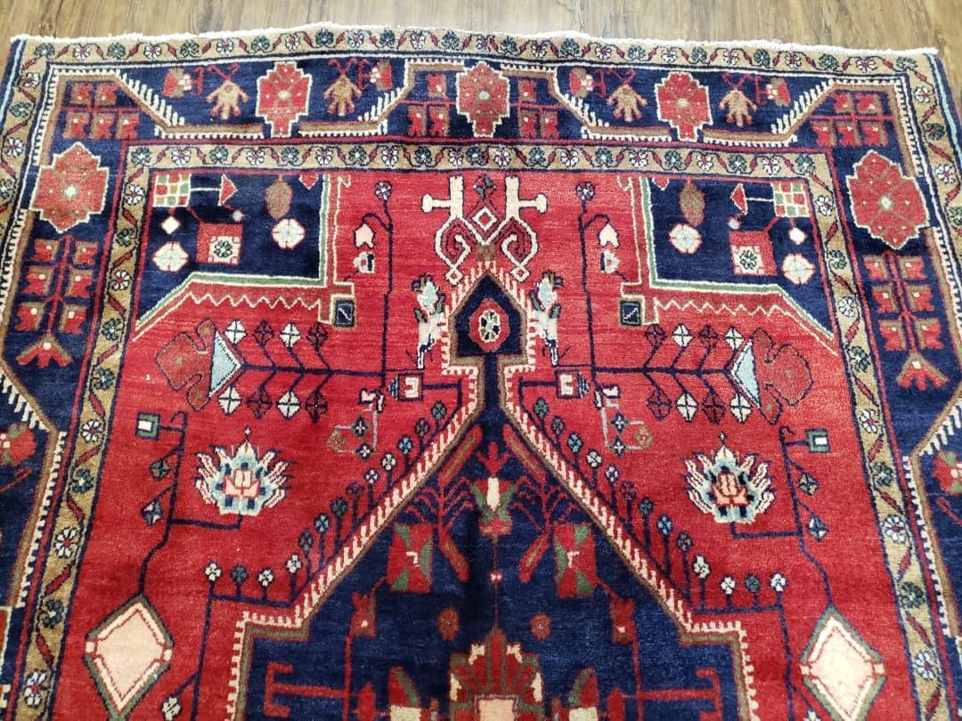 Antique Persian Zanjan Nahavand Heriz Rug, Red & Blue, Hand-Knotted, 5' x 9' 7"