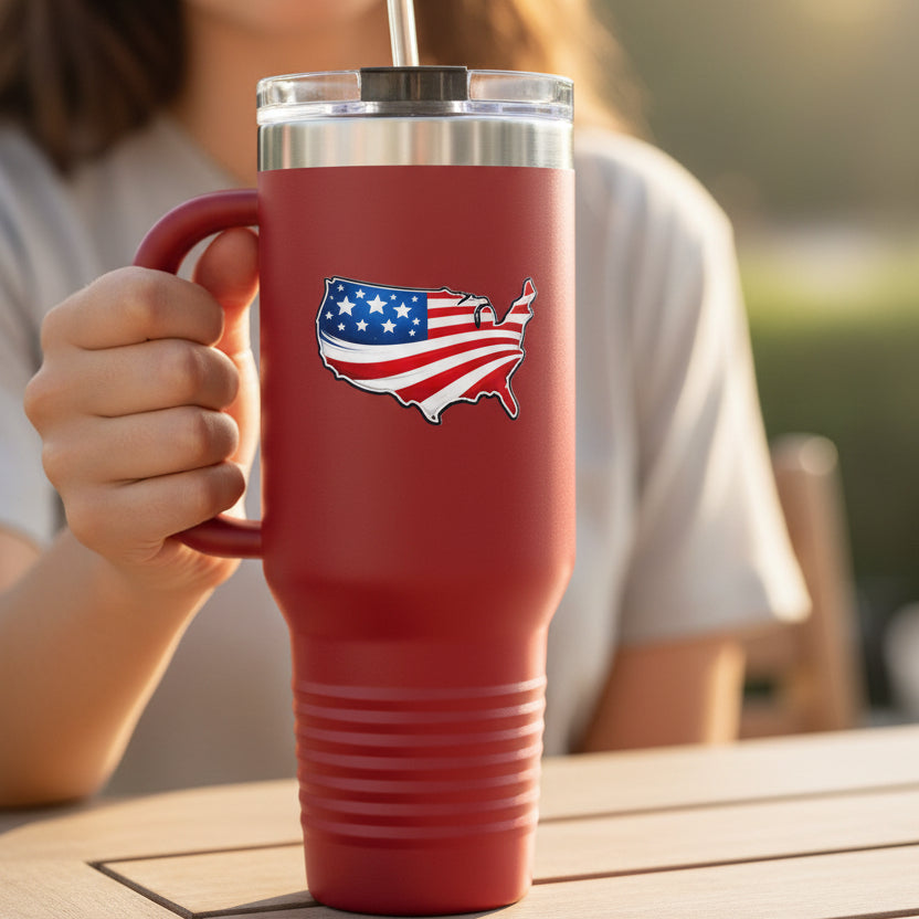 USA Map 40oz Insulated Tumbler with Handle | Patriotic Drinkware