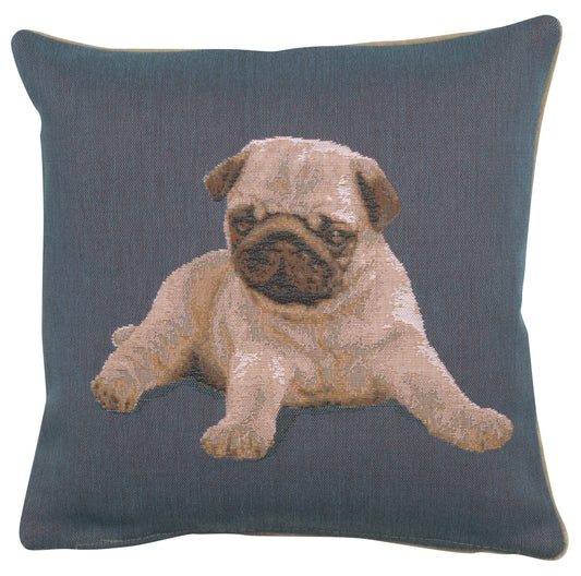 Puppy Pug Blue French Cushion