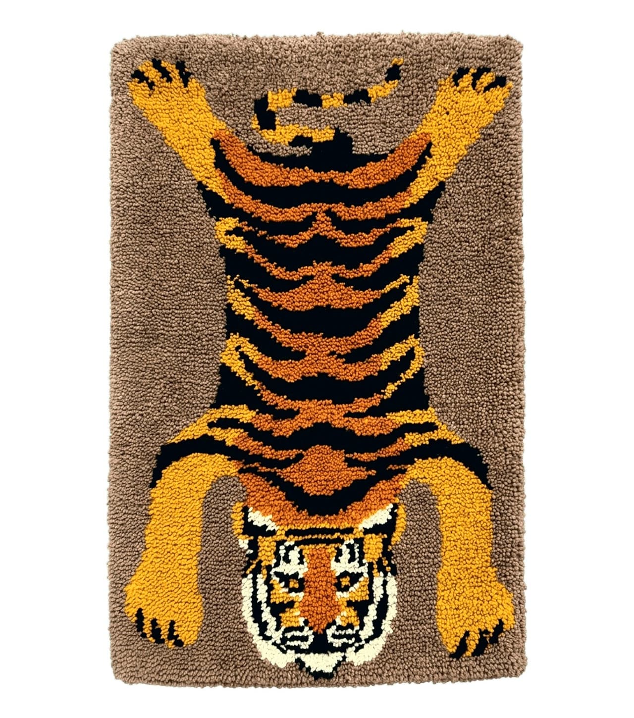 Small Hooked Rug 2x3, Tibetan Tiger Design, Wool, Unique Hooked Rug, Vintage