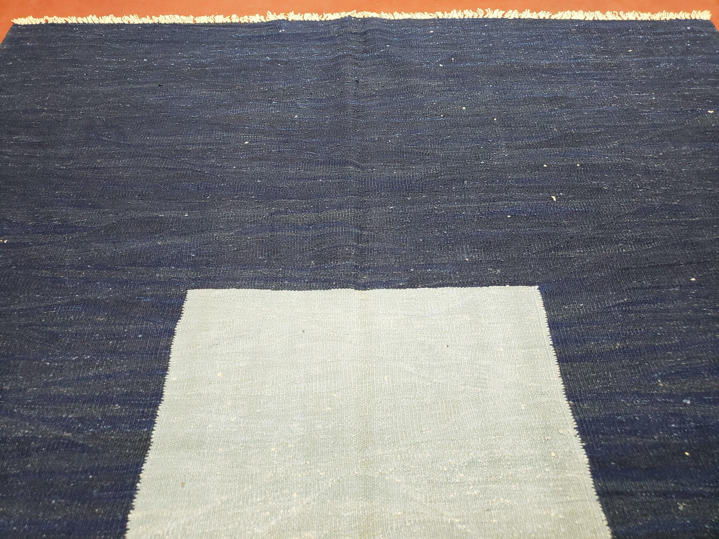 Large Blue Turkish Kilim Rug 7x10, Handmade, Wool