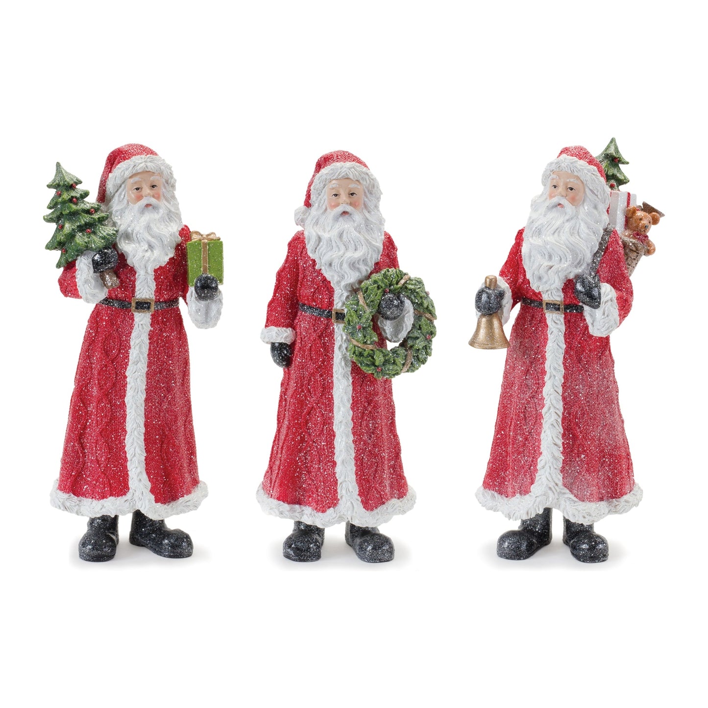 Glitter Santa Figurine with Pine Accent (Set of 3)