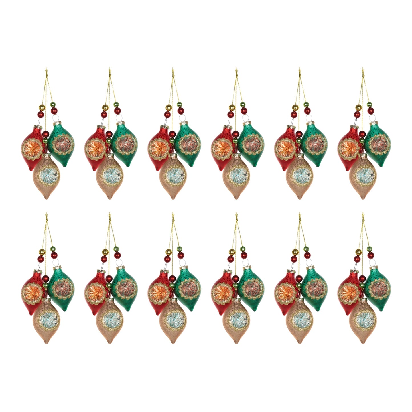 Glass Reflector Ornament Drop (Set of 12)