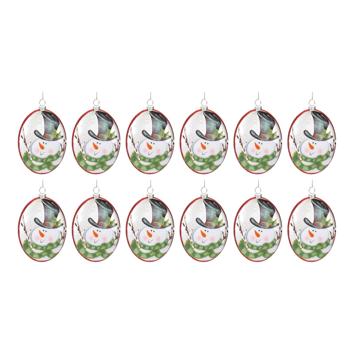 Glass Snowman Disc Ornament (Set of 12)