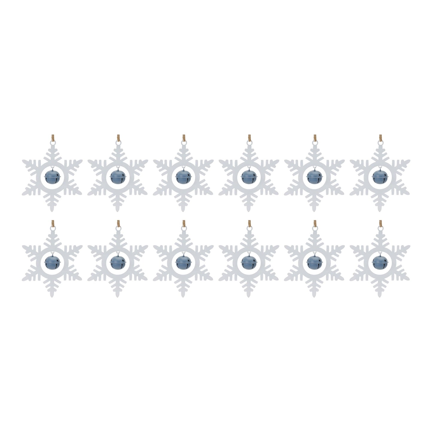 Metal Snowflake with Bell Ornament (Set of 12)