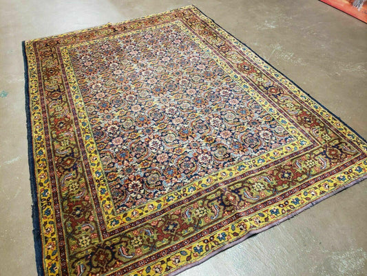 5' X 6' 5" Vintage Handmade Turkish Wool Rug Herati Fish Design Detailed Colorful Organic Vegetable Dyes Traditional Design