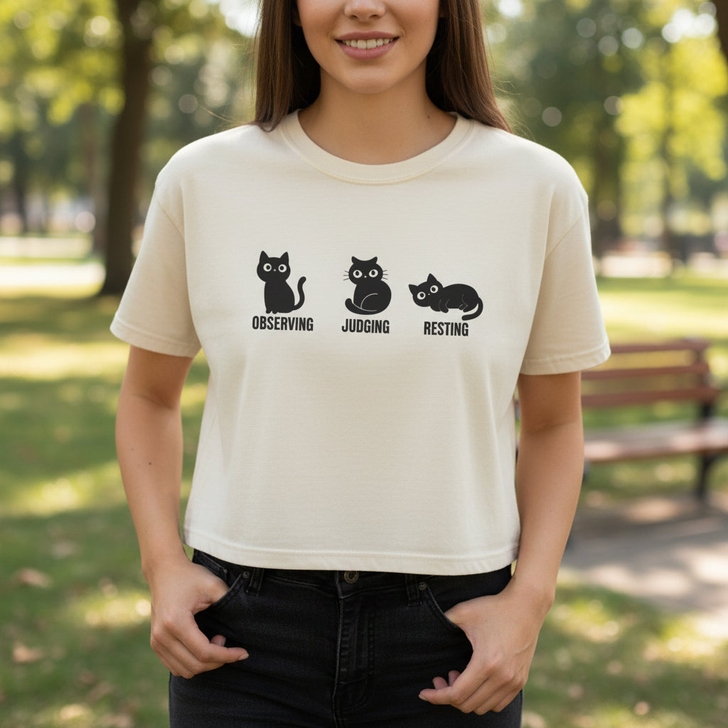 Observing Judging Resting Cat Tee | Boxy Cropped Cat Shirt