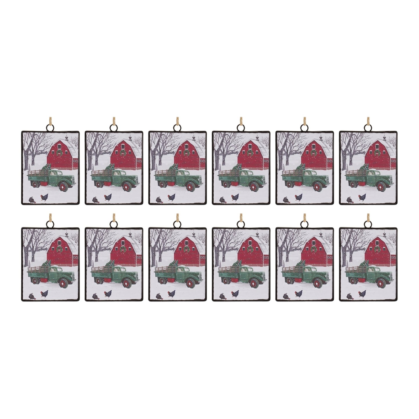 Glass Truck and Barn Ornament (Set of 12)