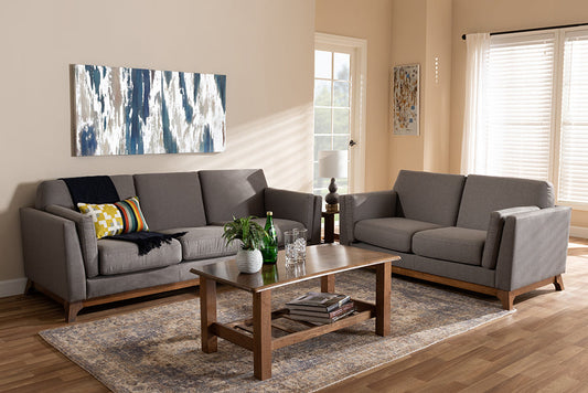 Baxton Studio Sava Mid-Century Modern Grey Fabric Upholstered Walnut Wood 2-Piece Living Room Set