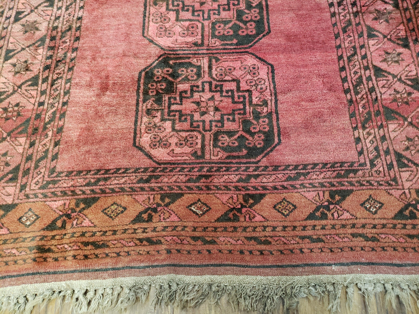 Antique Bukhara Area Rug, Vintage Afghan Bokhara Bashir Rug, 4x6 Hand-Knotted Oriental Carpet, Red & Black Wool Rug, 4' x 5'9