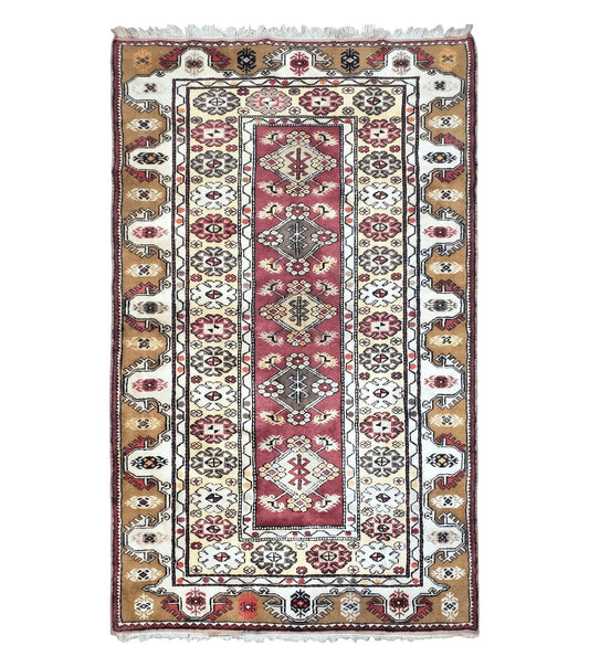 Turkish Caucasian Rug 4x7, Wool Turkish Talish Carpet, Geometric Rug