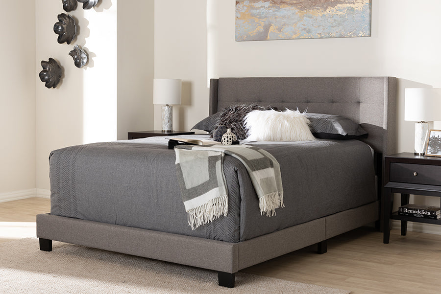 Baxton Studio Lisette Modern and Contemporary Grey Fabric Upholstered King Size Bed