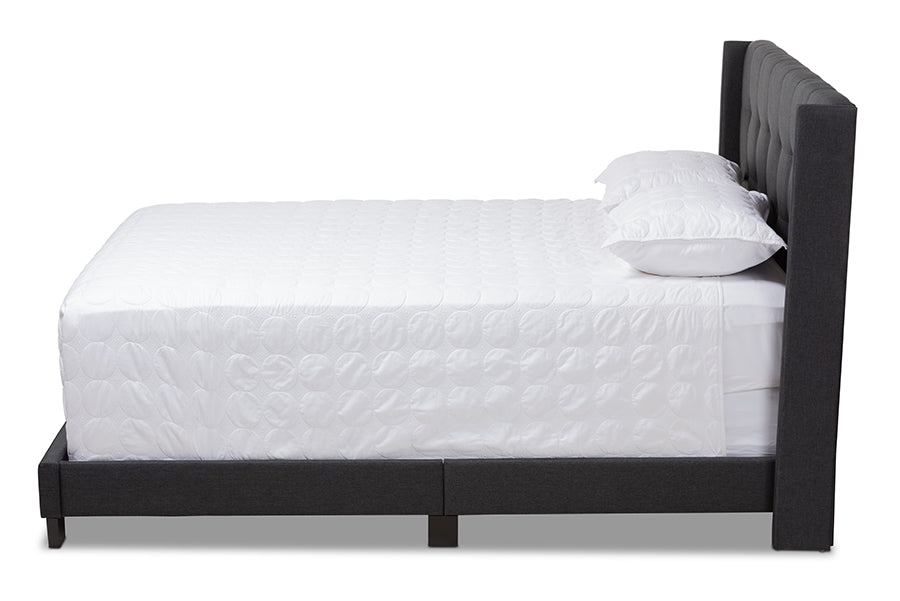 Baxton Studio Lisette Modern and Contemporary Charcoal Grey Fabric Upholstered King Size Bed