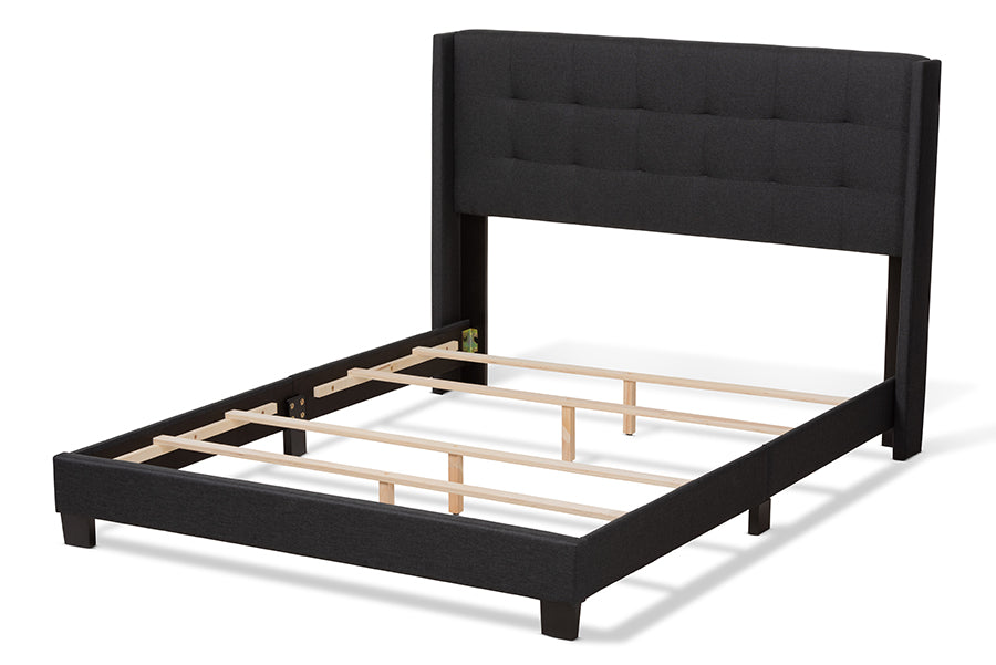 Baxton Studio Lisette Modern and Contemporary Charcoal Grey Fabric Upholstered King Size Bed