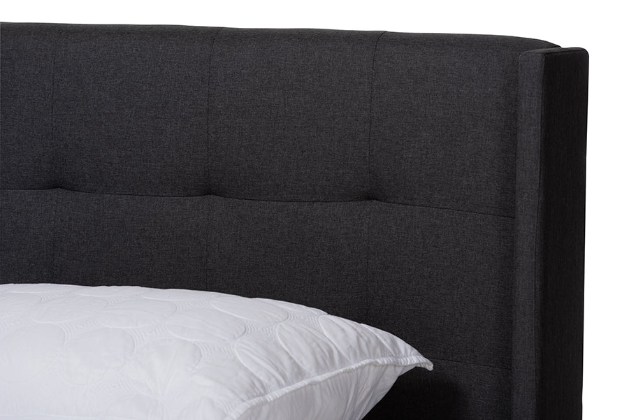 Baxton Studio Lisette Modern and Contemporary Charcoal Grey Fabric Upholstered King Size Bed
