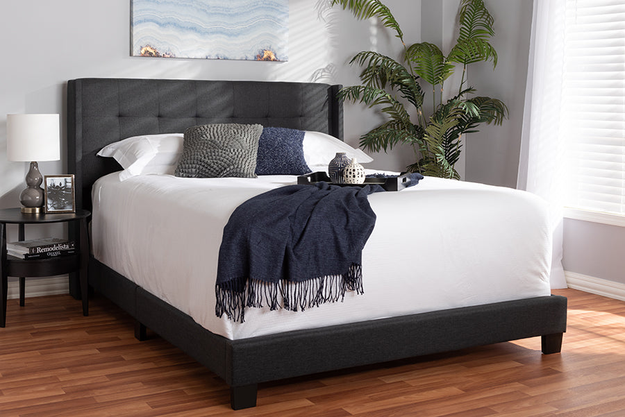Baxton Studio Lisette Modern and Contemporary Charcoal Grey Fabric Upholstered King Size Bed