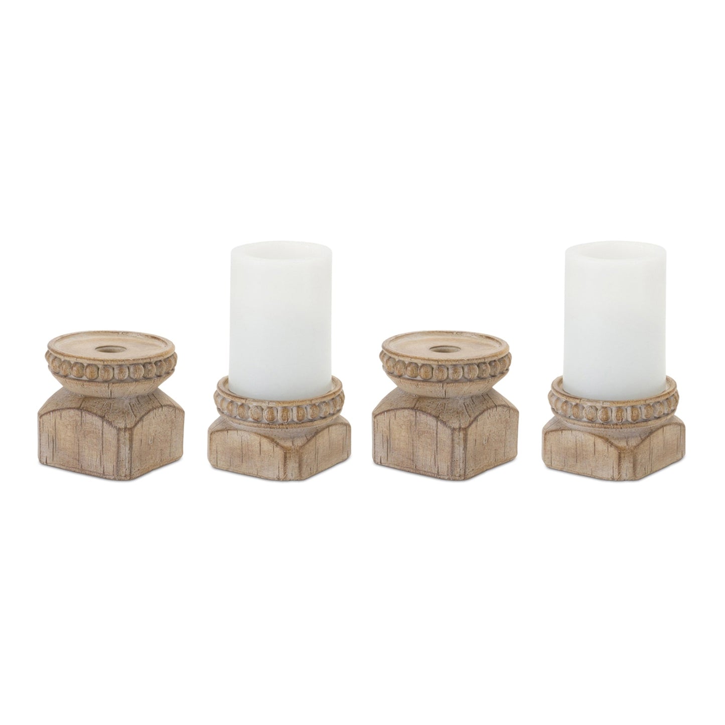 Beaded Wood Design Candle Holder (Set of 4)