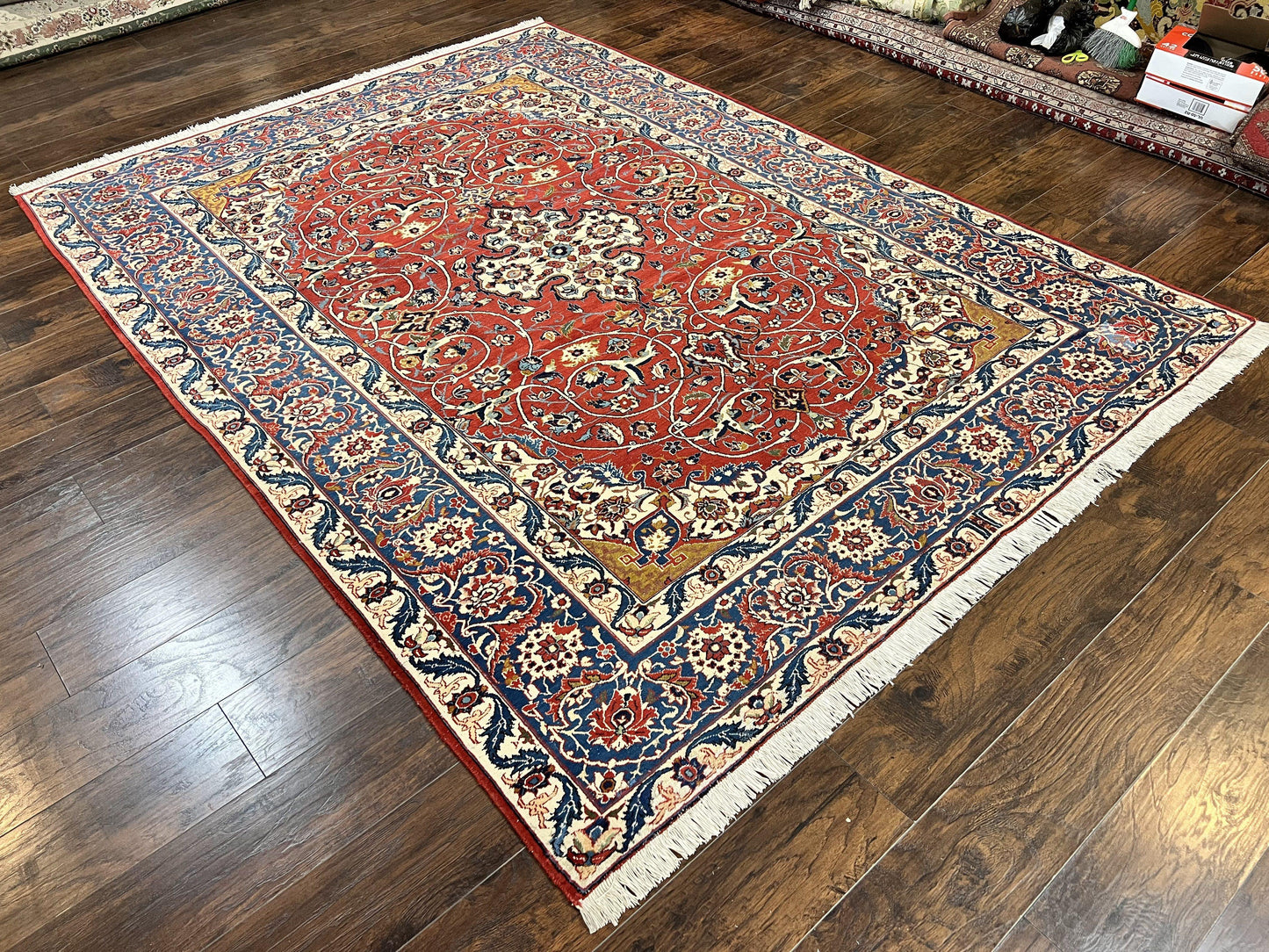 Red Persian Isfahan Rug 7x10 - Antique, Floral Medallion