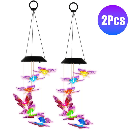 2Pack Solar Butterfly Wind Chimes 7 Color Changing Wind Chimes for Outside IPX4 Waterproof Outdoor Garden Yard Decor