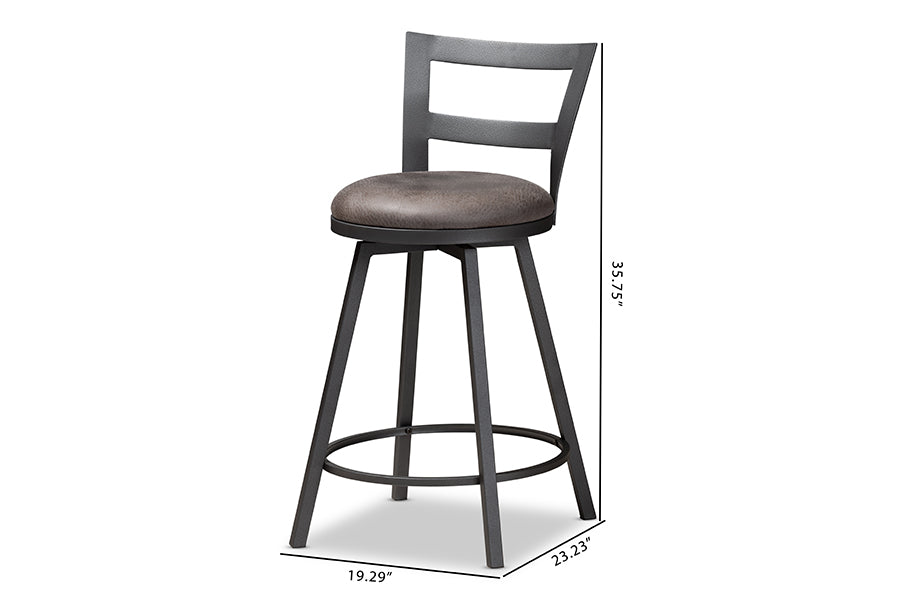 Baxton Studio Arjean Rustic and Industrial Grey Fabric Upholstered Counter Stool Set of 2
