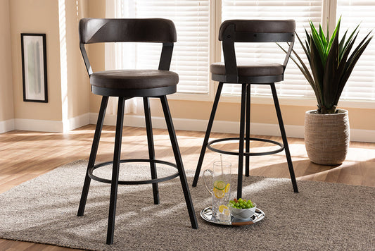 Baxton Studio Arcene Rustic and Industrial Antique Grey Fabric Swivel Bar Stool Set of 2