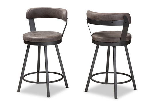Baxton Studio Arcene Rustic and Industrial Grey Fabric Upholstered Counter Stool Set of 2