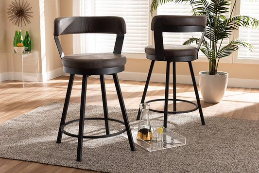 Baxton Studio Arcene Rustic and Industrial Grey Fabric Upholstered Counter Stool Set of 2