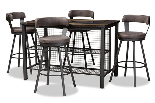 Baxton Studio Arcene Rustic and Industrial Antique Grey Fabric Upholstered 5-Piece Pub Set
