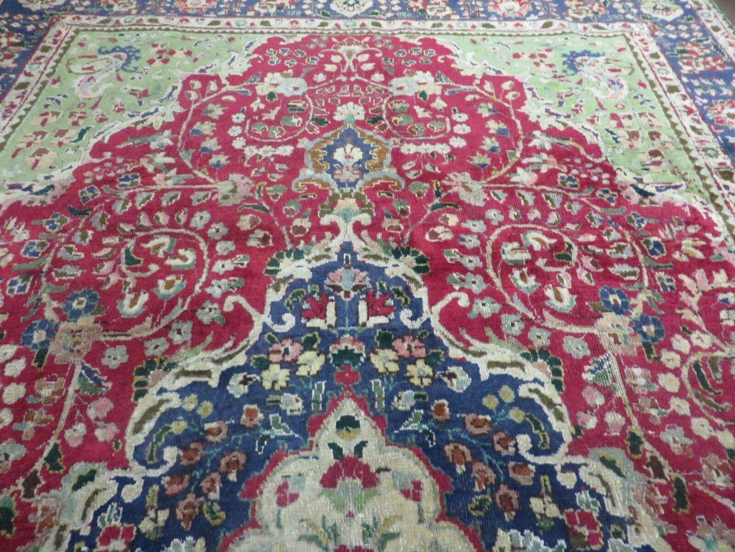 Persian Tabriz Rug 7x10, Red Blue and Green Rug, Allover Floral Medallion Rug, Hand Knotted Rug, Antique Rug 7 x 10 Vintage Wool Oriental Carpet