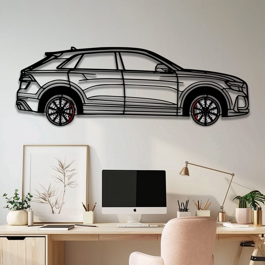 Audi Q8 Metal Car Wall Art with Rotating Wheels - Handmade Luxury SUV Silhouette Decor - Automotive Wall Art for Petrolheads - KAFMEKA095