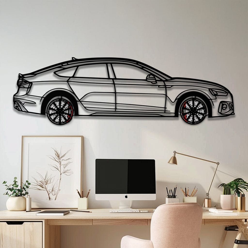 Audi RS5 Metal Car Wall Art with Rotating Wheels - Performance Sportback Silhouette Decor - Interactive Automotive Wall Art - KAFMEKA097
