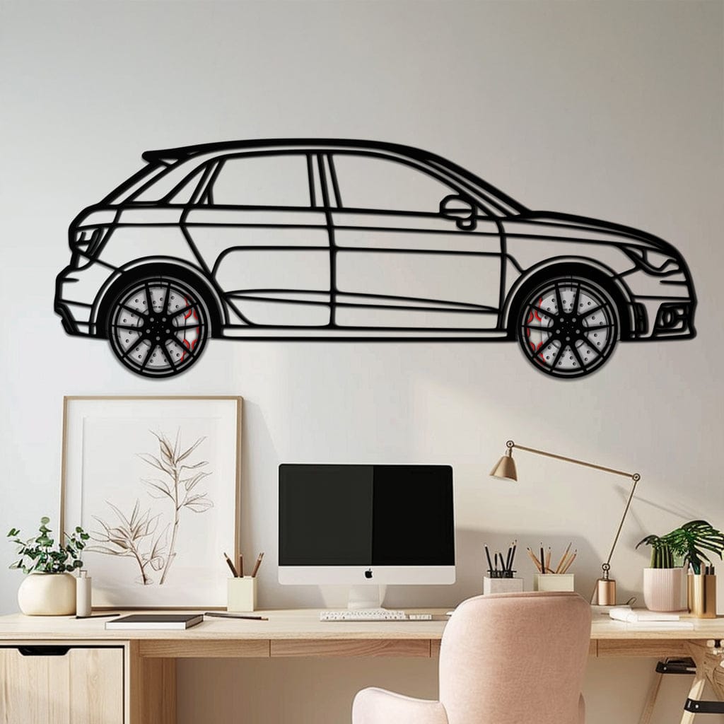 Audi A1 Metal Car Wall Art with Rotating Wheels - Handmade Car Silhouette Decor - Automotive Wall Art for Petrolheads-KAFMEKA094
