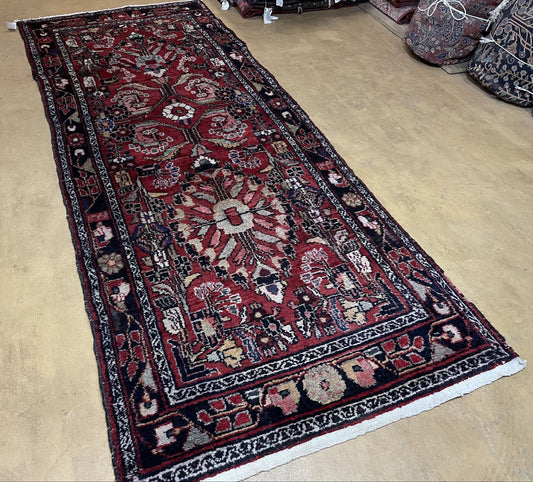 Antique Persian Hamadan Runner Rug 3.4 x 9, Red, Handmade Wool Runner