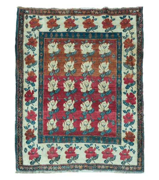 4' X 5' Semi Antique Handmade Fine Turkish Flowers Bouquet Wool Rug Nice