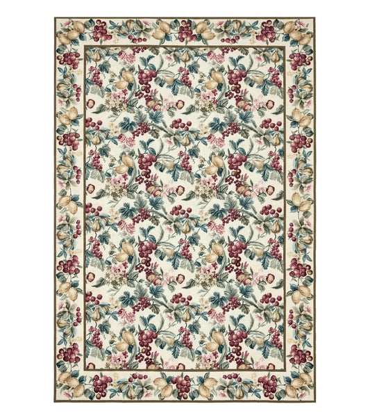 Floral Needlepoint Rug 6x9, Fruits Grapes Allover Floral Design, Beige/Cream Colorful Wool Vintage Needlepoint Carpet, Needlepoint Area Rug