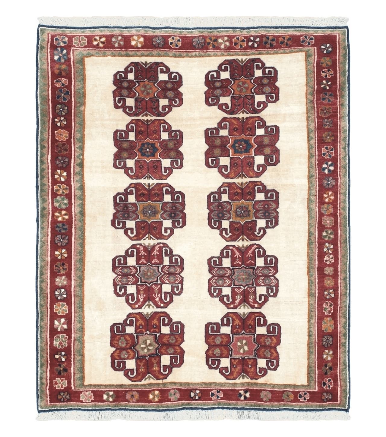 Vintage Persian Gabbeh Rug, Dark Red & Cream, Hand-Knotted, 5' x 6' 4"