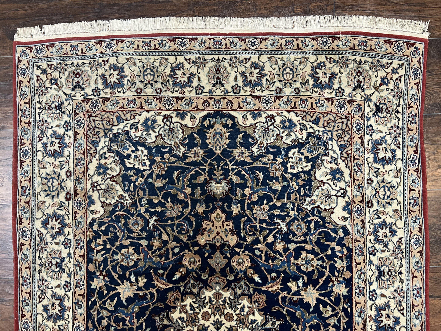 Super Fine Persian Nain Rug 3.6 x 5.4, Navy Blue and Ivory, 700 KPSI