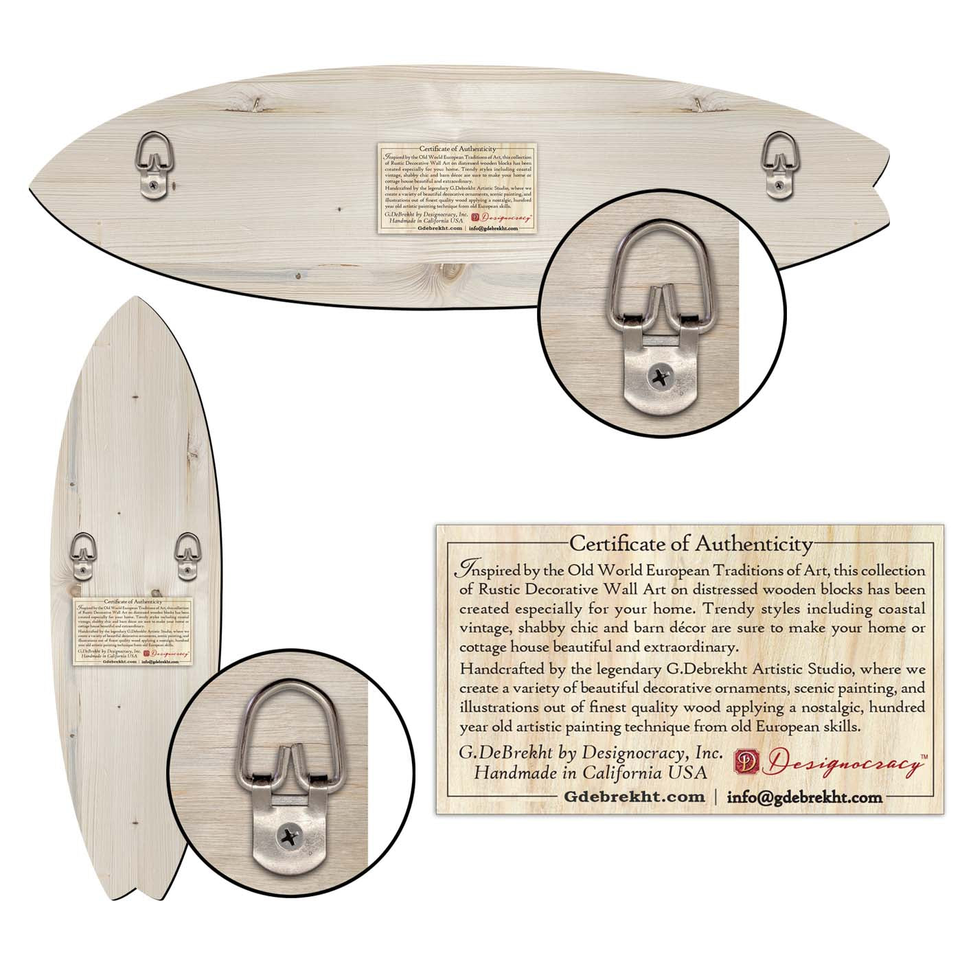 Shark Pull Coastal Surfboard Wall Art  Handcrafted Ocean Decor by G. DeBrekht - Coastal Holiday Decor - 8490138HS