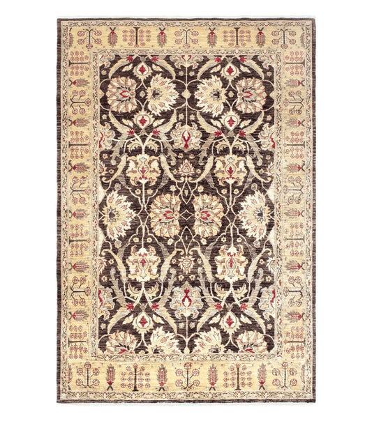 6x9 Vintage Decorative Rug, Brown & Light Gold Peshawar Area Rug, Mahal Sultanabad Hand-Knotted Farmhouse Rug, Wool Carpet, Pak-Persian Rug