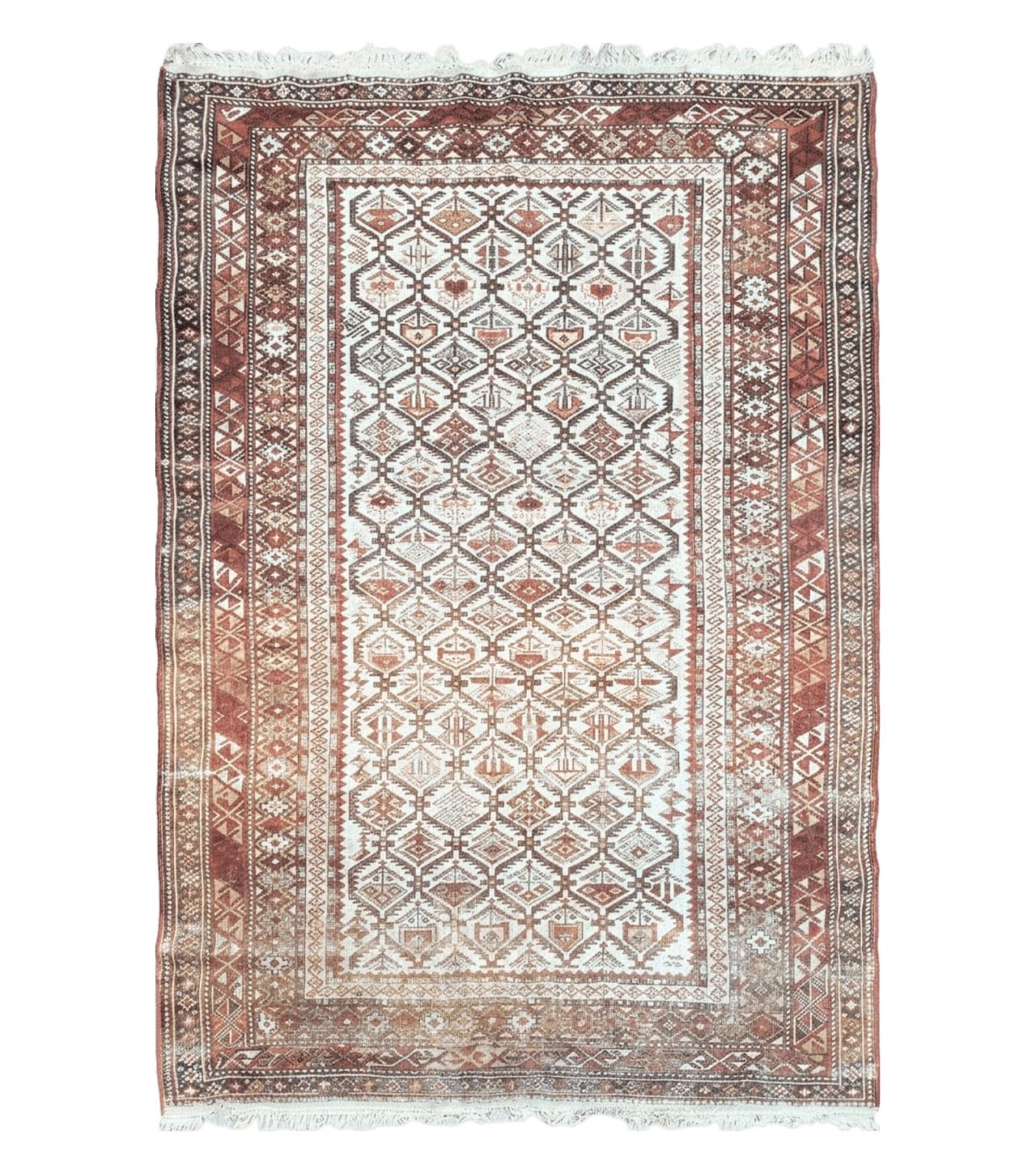 Antique Caucasian Shirvan Rug 4x6, Dagestan Area Rug, Wool Hand-Knotted Soft Red & Ivory 1920s Oriental Carpet, Soft Muted Colors