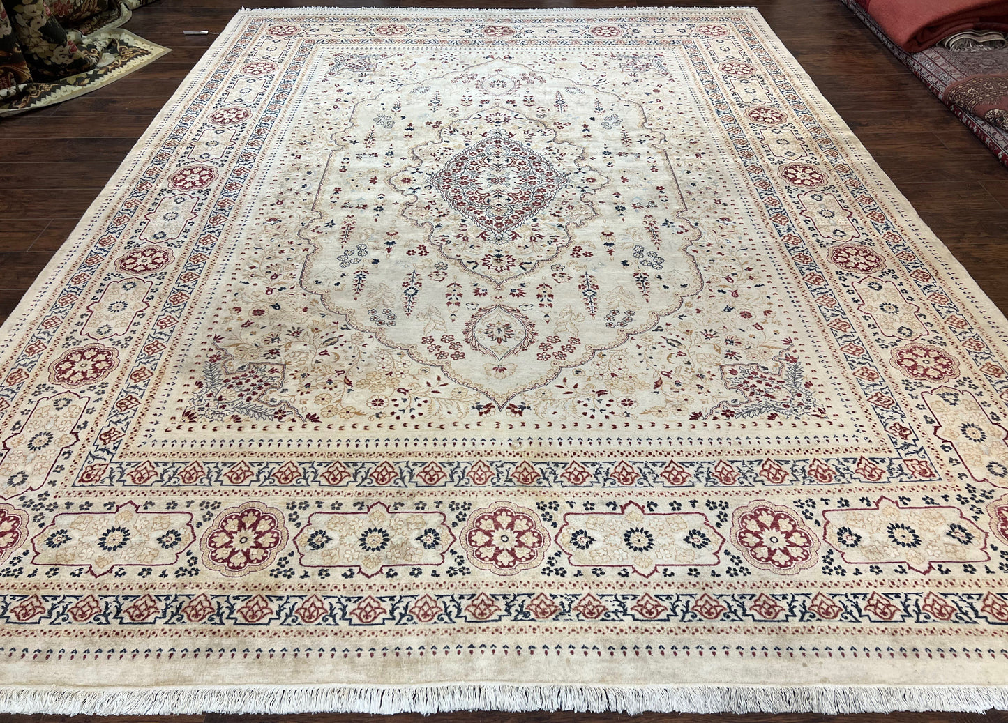 Pak Persian Rug 9x11, Very Fine Hand Knotted Oriental Carpet, Haji Jalili Design, Ivory/Cream, Wool Handmade Room Sized Rug 9 x 11 ft, Nice