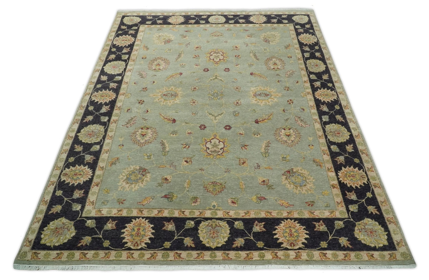 8x10 Fine Hand Knotted Silver and Black Antique Traditional Vintage Persian Wool Rug
