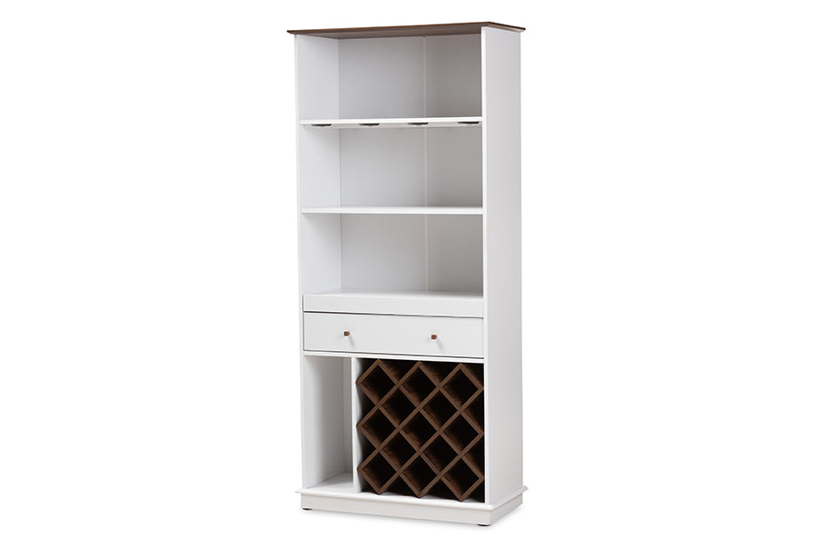 Baxton Studio Serafino Mid-Century Modern Dark Grey and Oak Finished Wood Wine Cabinet
