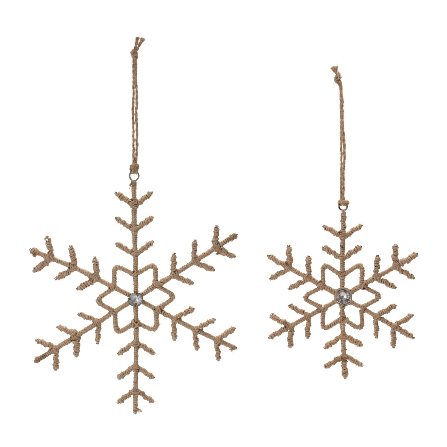 Jute Wrapped Metal Snowflake Oranment (Set of 12)