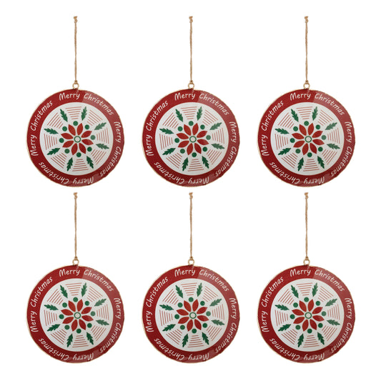 Metal Merry Christmas Snowflake Disc Ornament (Set of 6)