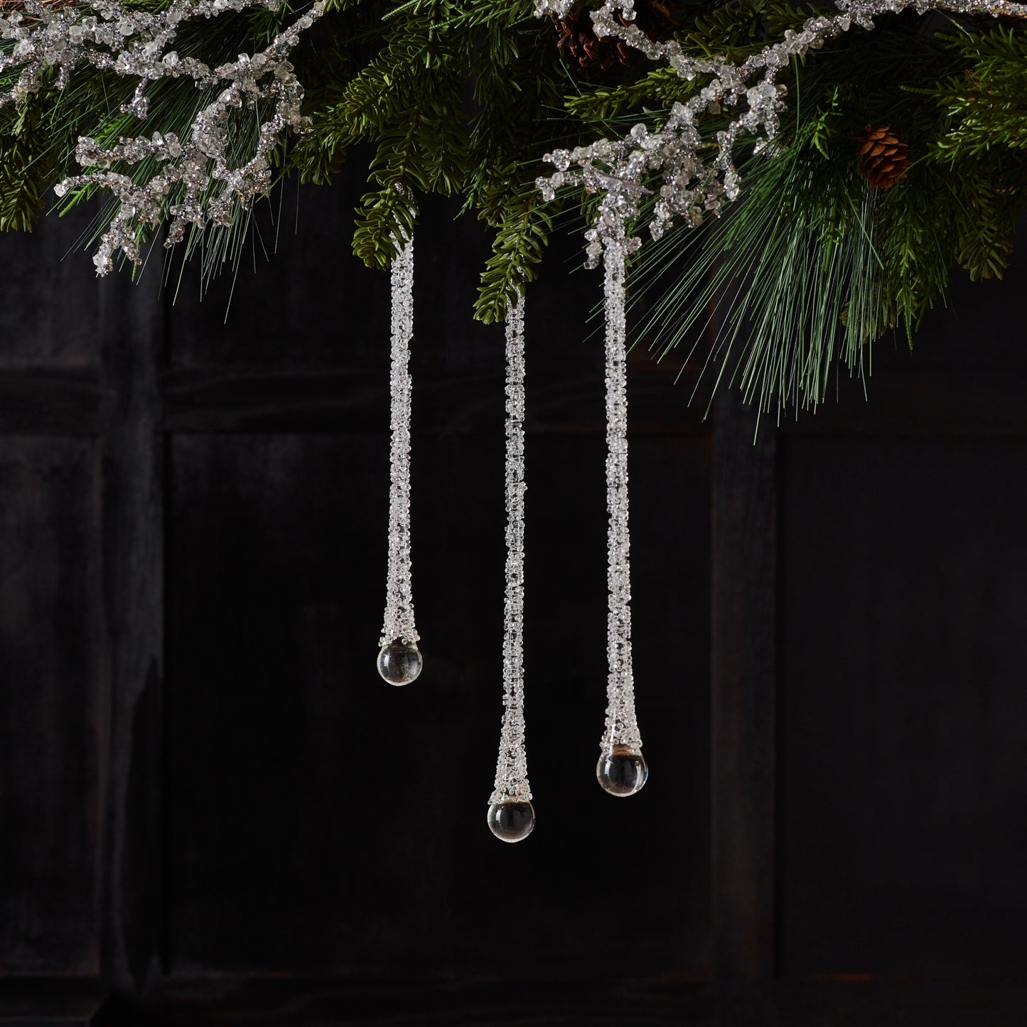 Clear Beaded Glass Icicle Drop Ornament (Set of 6)