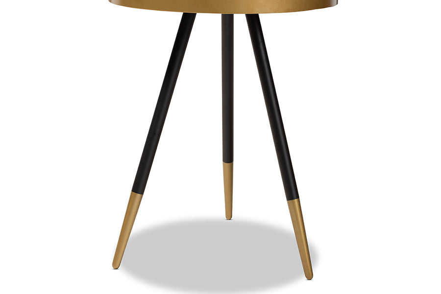 Baxton Studio Lauro Modern and Contemporary Round Walnut Wood and Metal End Table with Two-Tone Black and Gold Legs